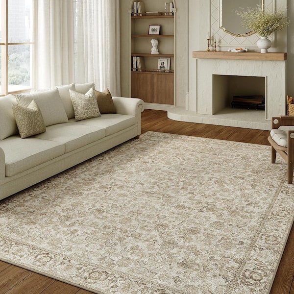 Norwegian Forest 8 ft. x 10 ft. Brown Washable Vintage Floral Area Rug