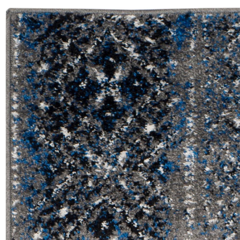 Blue and Silver Geometric Patterned Rectangular Area Rug