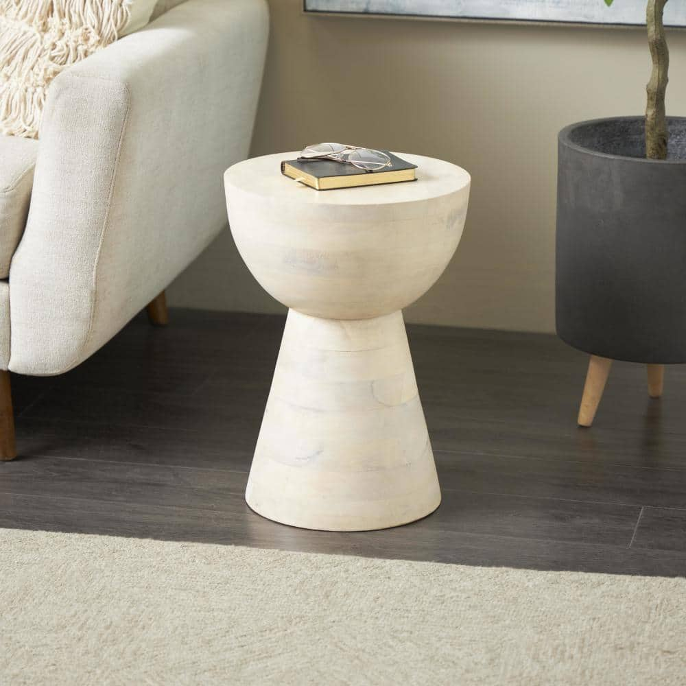 Litton Lane 13 in. Cream Round Cone Wood End Table