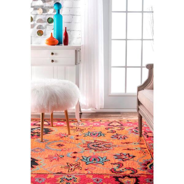 Moroccan Scroll Tile Riyana 6' X 9' Feet Orange Color Hand Tufted Persian Style 100% Wool Area Rug /Carpet 