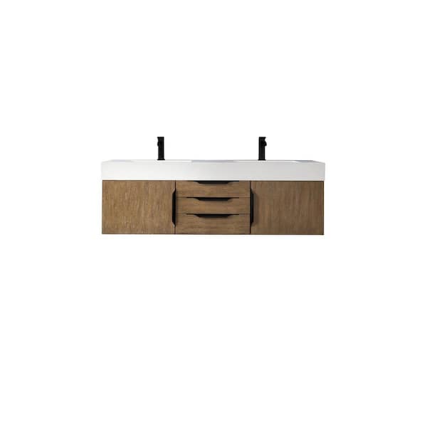 James Martin Vanities Columbia 59.0 in. W x 19.5 in. D x 19.3 in. H Single Bathroom Vanity Latte Oak and Glossy White Composite Stone Top