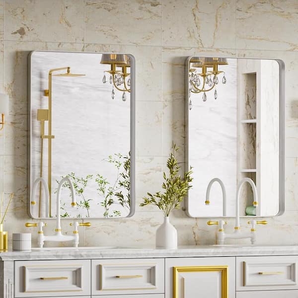 HOMLUX 40 in. W x 30 in. H Rectangle Framed Wall Bathroom Vanity Mirror in Silver Decorative Modern Rust-Resistant