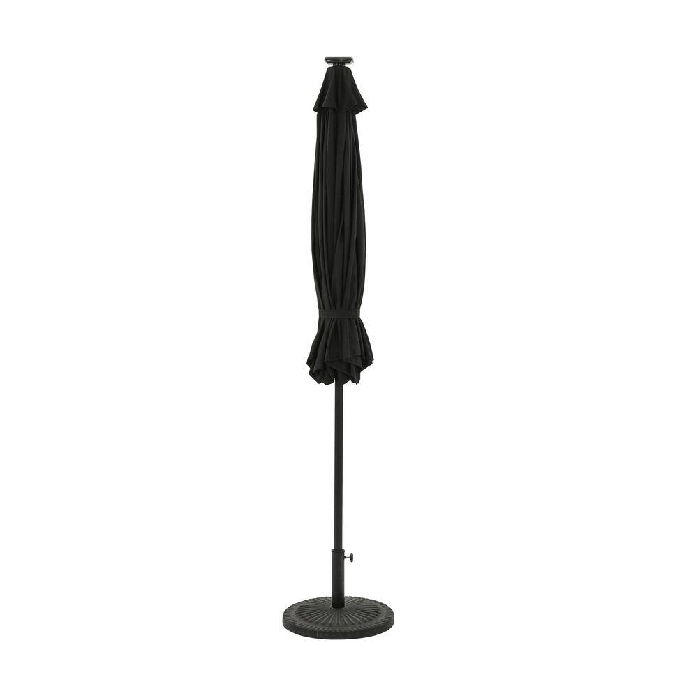 Mirage II Fiesta Black Aluminum Market Patio Umbrella with Solar LED Lights