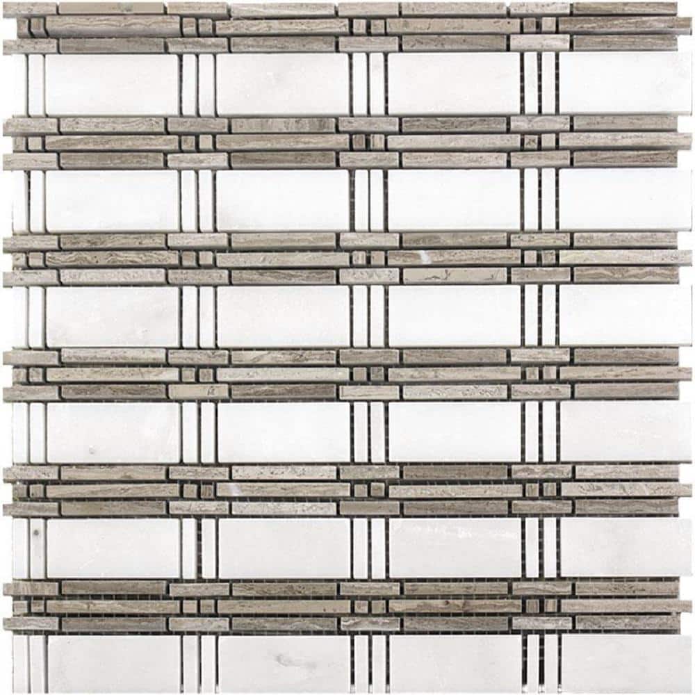 White and Gray 4 in. x 5 in. Accent Strip Polished Marble Mosaic Tile Sample (0.13 sq. ft./Piece) price history on PriceWatchPro