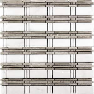 White and Gray 12 in. x 12 in. Accent Strip Polished Marble Mosaic Tile (5.00 sq. ft./Case)