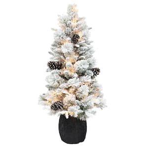 3.5 ft. Pre-Lit Flocked Artificial Christmas Tree with 35 UL-Listed Clear Incandescent Lights