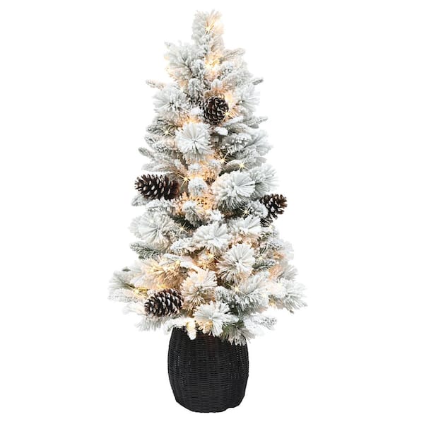 Puleo International 3.5 ft. Pre-Lit Flocked Artificial Christmas Tree with 35 UL-Listed Clear Incandescent Lights