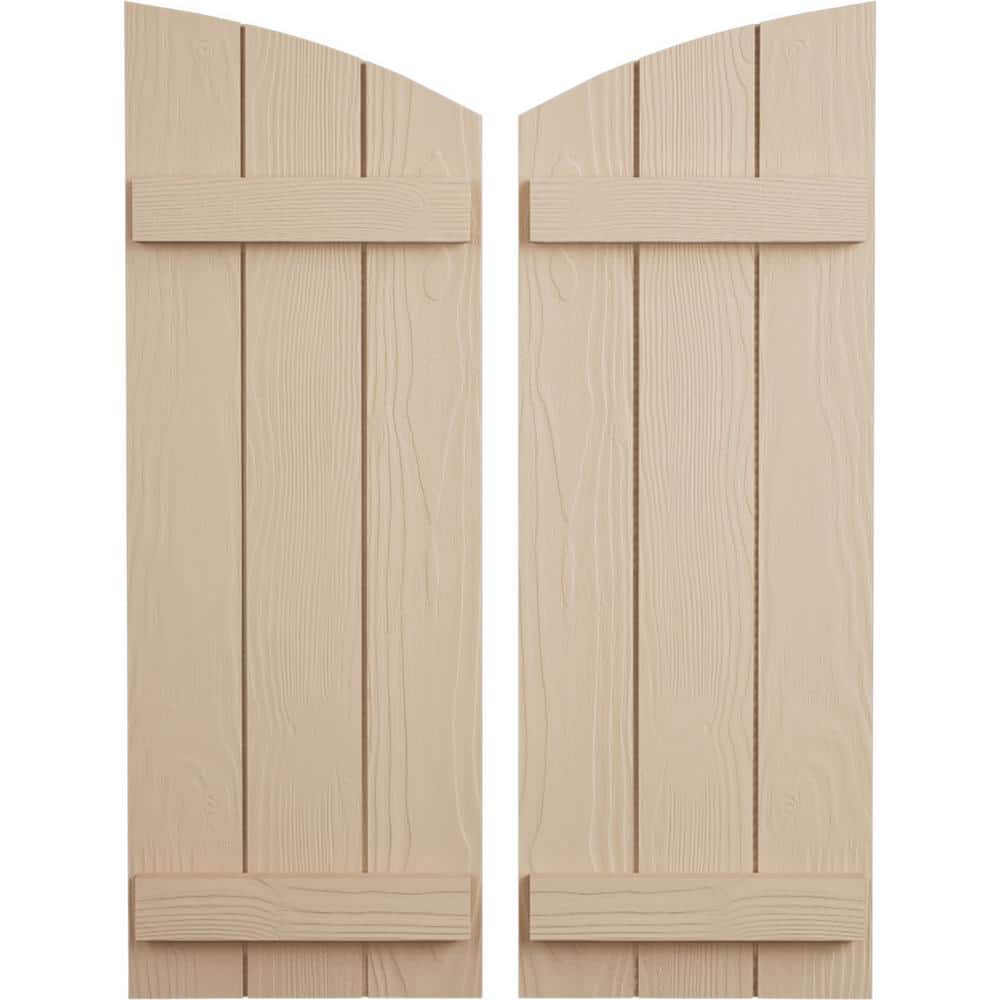 16.5 in x 30 in Polyurethane Sandblasted Three Board Joined Board-n-Batten Elliptical Top Faux Wood Shutters Primed Tan price history on PriceWatchPro