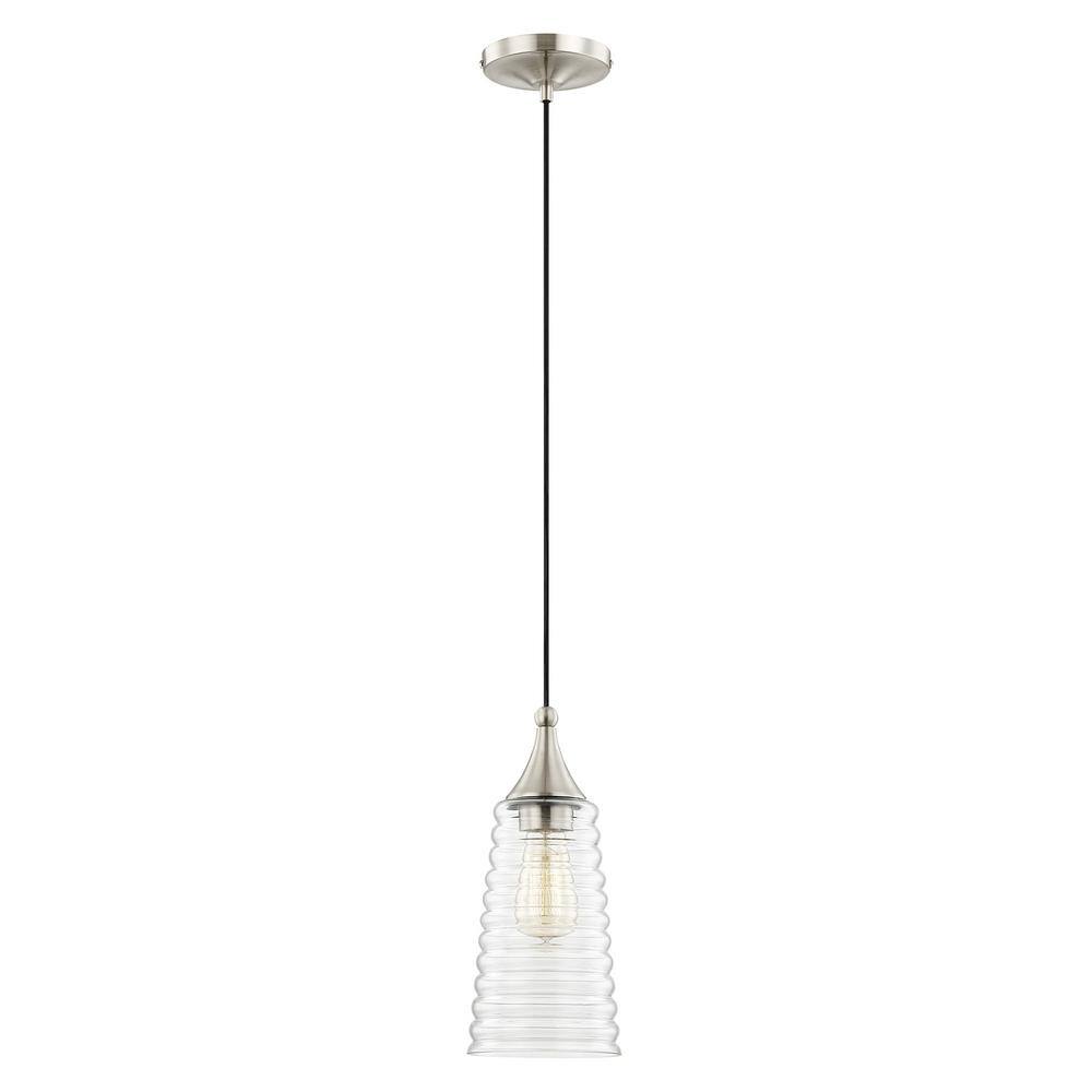 Coastal Elegance Brushed Nickel 1-Light Mini Pendant with Clear Glass