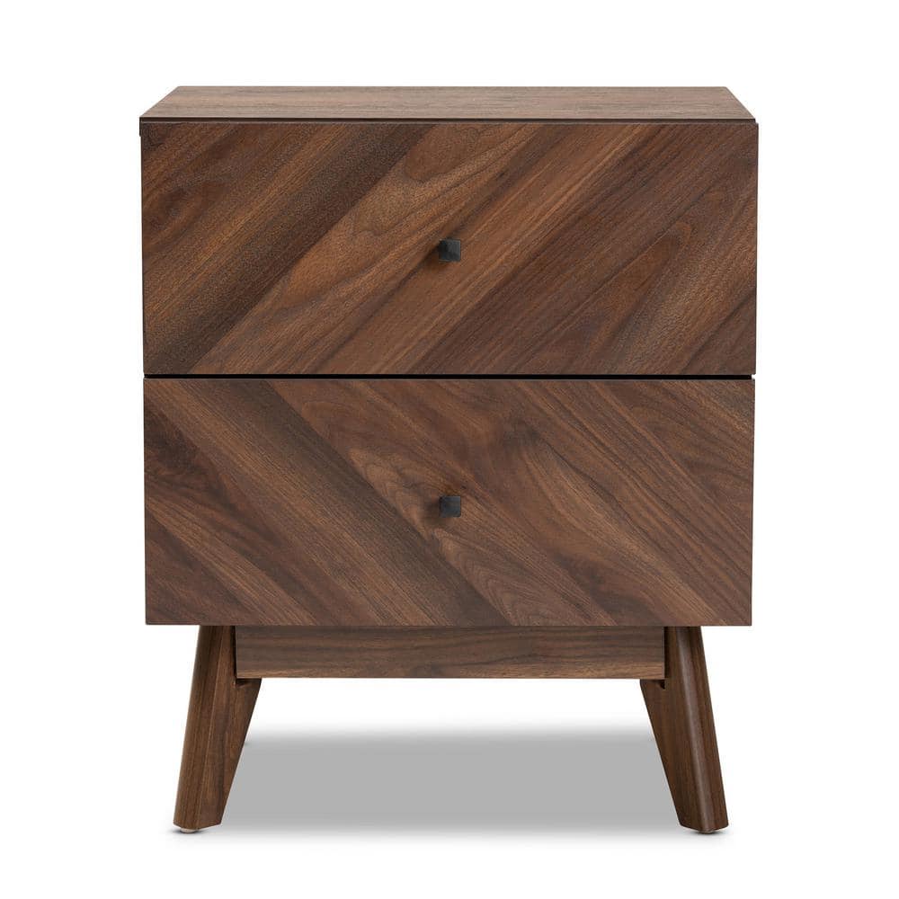 Walnut Brown Mid-Century Modern 2-Drawer Nightstand