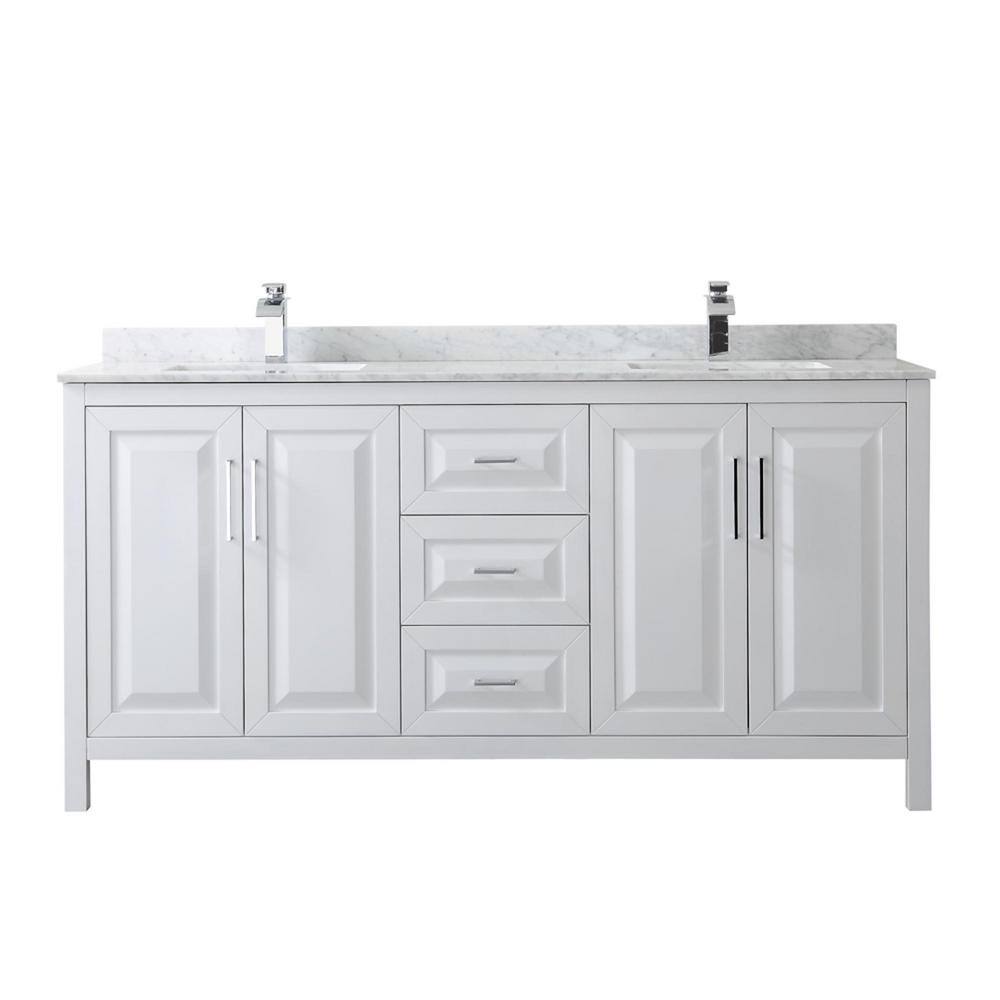 Elegant 72'' White Double Freestanding Vanity with Carrara Marble Top