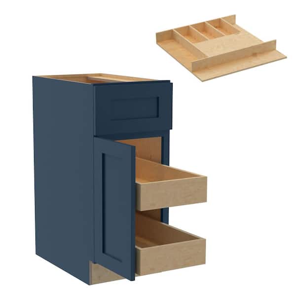 Home Decorators Collection Newport 15 in. W x 24 in. D x 34.5 in. H Assembled Plywood Base Kitchen Cabinet in Mythic Blue with 2ROT Cutlery LH
