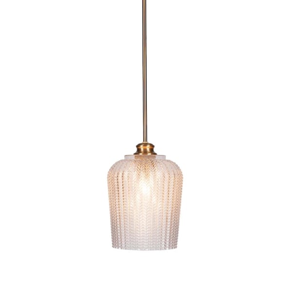 Unbranded Memphis 60-Watt 1-Light New Age Brass Shaded Mini Pendant Light with Glass Shade