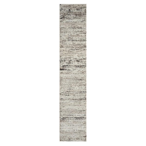 Unbranded Transitional Distressed Dark Gray 2 ft. x 8 ft.  Abstract High-Low Textured Indoor Area Rug