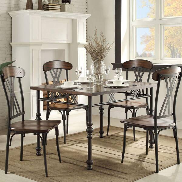 HomeSullivan Carson Rustic Metal + Wood 5-Piece Dining Set in Brown