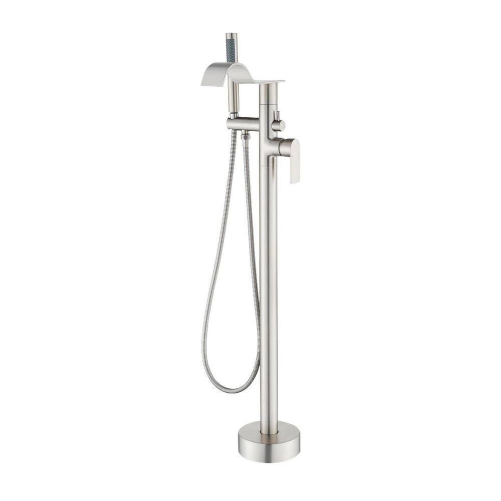 Single Handle Floor Mount Bathtub Faucet Freestanding Tub Filler Standing Shower Faucets with Handheld Shower in Nickel price history on PriceWatchPro