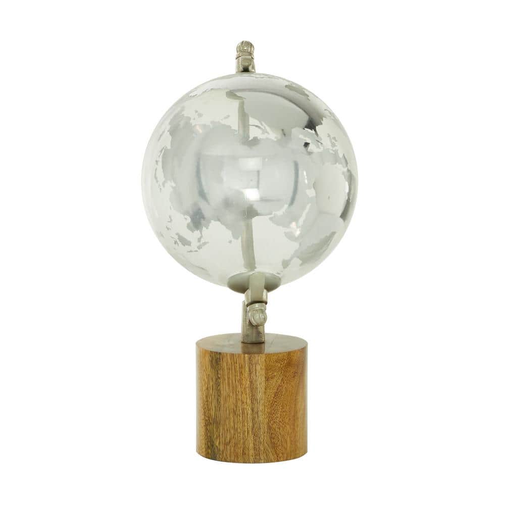 Elegant Silver Abstract Globe 8" x 15" with Mango Wood Base