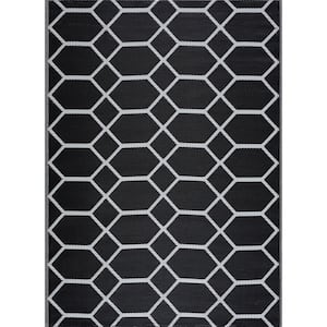 Miami Black White 8 ft. x 10 ft. Reversible Recycled Plastic Indoor/Outdoor Area Rug