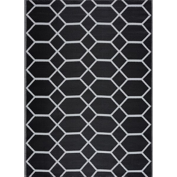 Unbranded Miami Black White 8 ft. x 10 ft. Reversible Recycled Plastic Indoor/Outdoor Area Rug