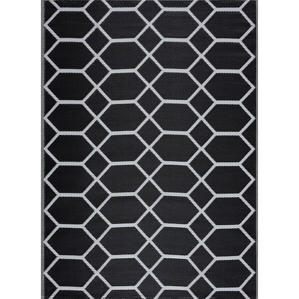 PLAYA RUG Miami Black White 8 ft. x 10 ft. Reversible Recycled Plastic Indoor/Outdoor Area Rug