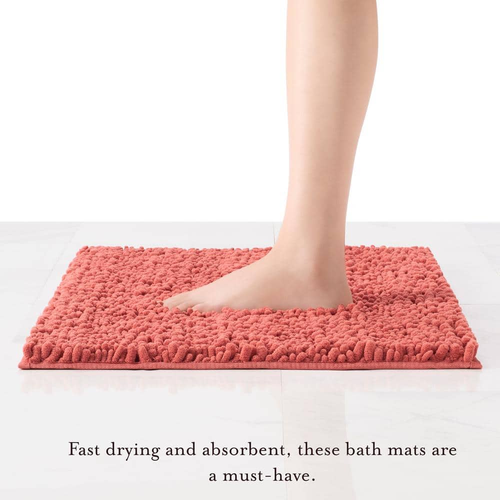 Coral Chenille Non-Slip Bath Mat with Rubber Backing