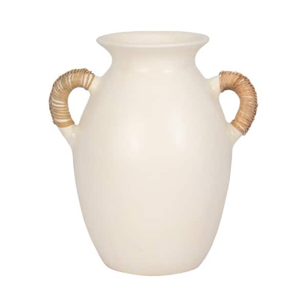 Liv & Skye 12 in. White Ceramic Amphora Eared Decorative Vase