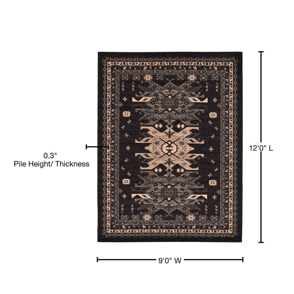 Handmade Black Synthetic 9' x 12' Rectangular Area Rug