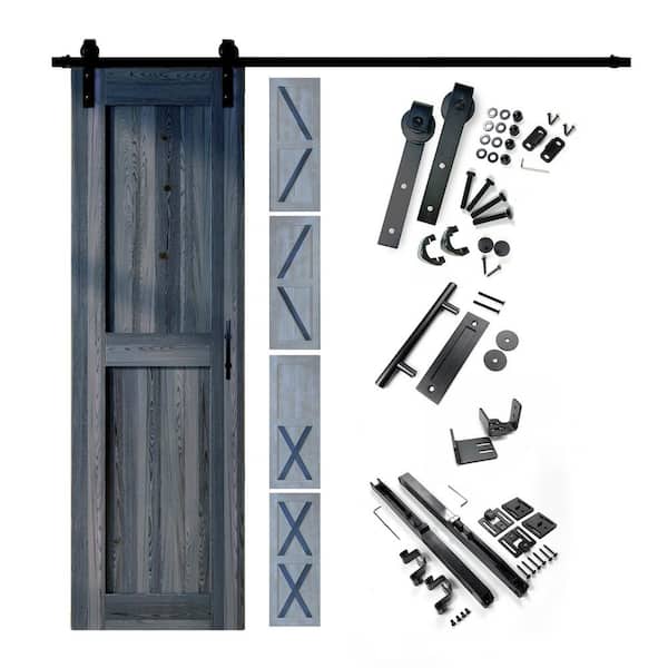 HOMACER 28 in. W. x 80 in. 5-in-1-Design Navy Solid Pine Wood Interior Sliding Barn Door with Hardware Kit, Non-Bypass