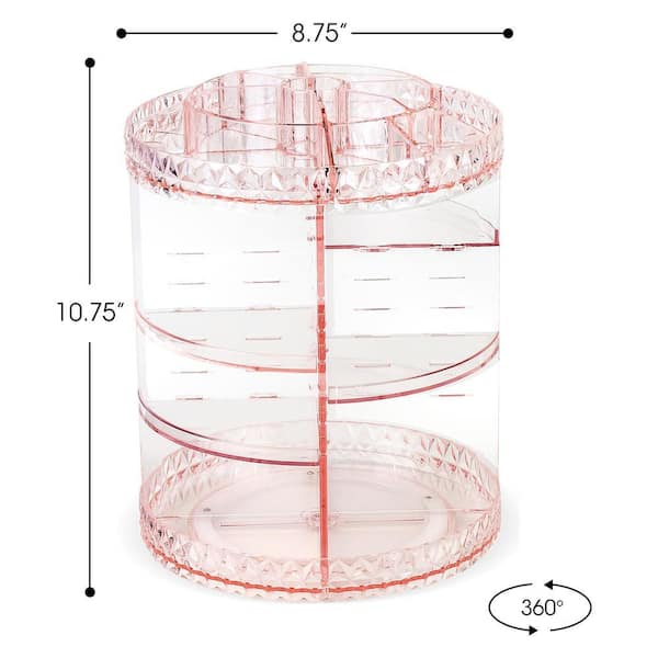Rotating Pink Clear Makeup Organizer