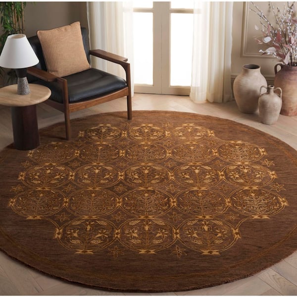 Taj Mahal 8 ft. x 8 ft. Round Olive Floral Cartouche Area Rug