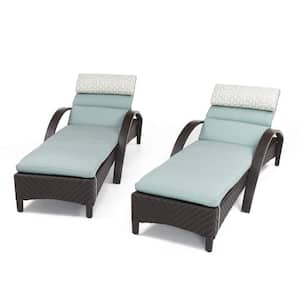 Barcelo 2-Piece Wicker Outdoor Chaise Lounge with Sunbrella Spa Blue Cushions