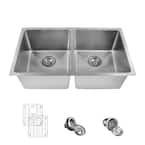 Undermount Stainless Steel 31 in. 50/50 Double Bowl Kitchen Sink Kit