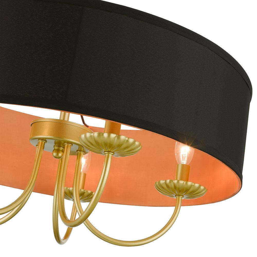Winchester Mini Drum 5-Light Soft Gold Pendant with Black Shade