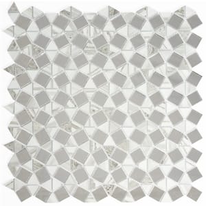 Art Deco Designs Style Geometric Mosaic 12 in. x 12 in. Marble Look Glass Decorative Wall Tile (1 sq. ft./Sheet)