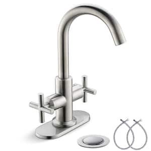 4 in. 1 or 3 Hole - 2-Handle Bathroom Faucet with Swivel Spout Brushed Nickel