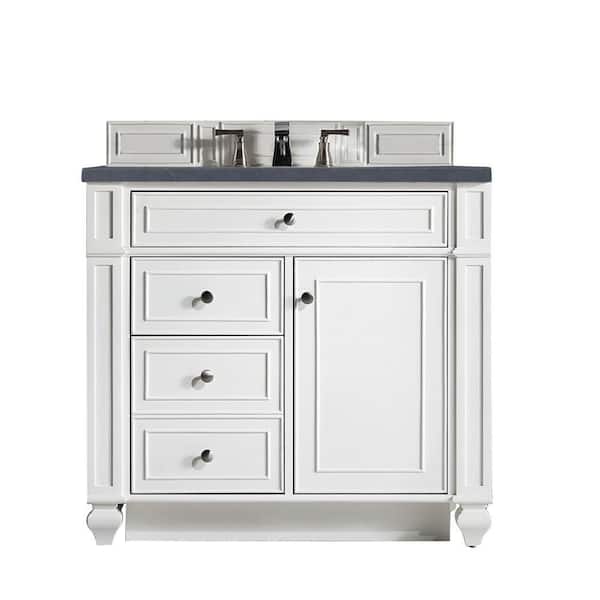 James Martin Vanities Bristol 36 in. w x 23.5 in. D x 34 in. H Single Vanity in Bright White with Quartz Top in Charcoal Soapstone