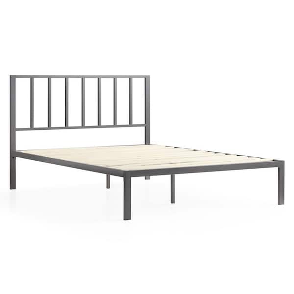 Brookside Lori Gray Full Metal Platform Bed Frame with Vertical Bar Headboard - Wood Slats