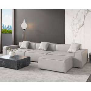 140 in. Square Arm 4-Piece Polyester L-Shaped Sectional Sofa in Gray