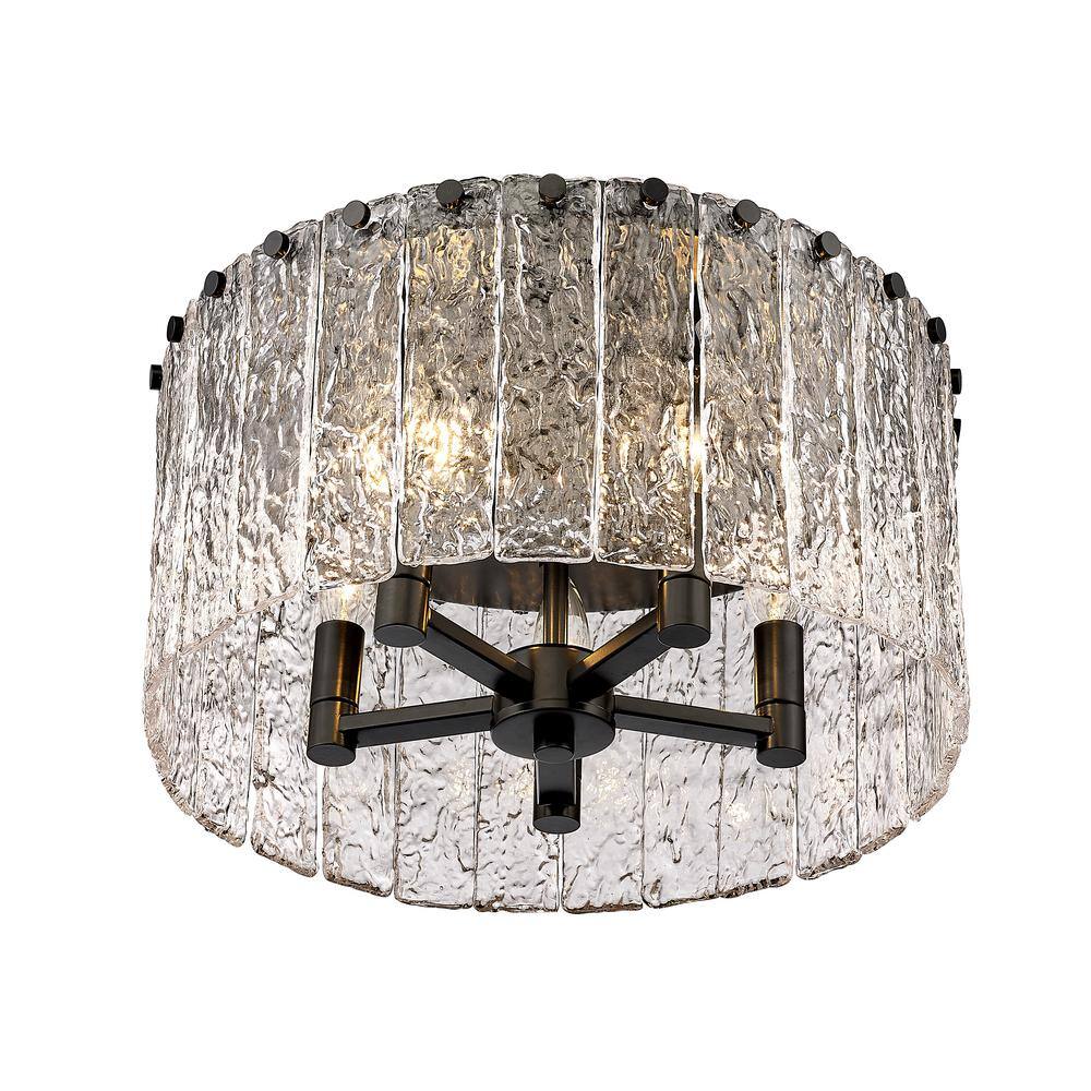 Glacier Matte Black Steel and Glass Drum LED Flush Mount