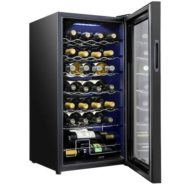 Single Zone 28-Bottle Freestanding Wine Cooler with Lock in Black