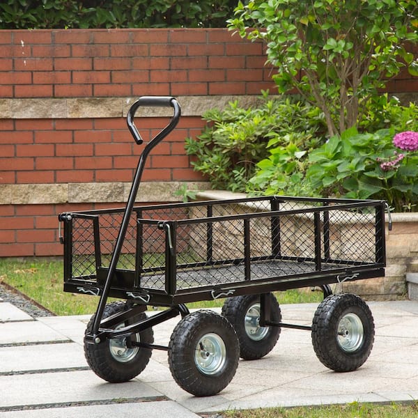 Sunnydaze Decor Heavy-Duty Steel Dump Utility Garden Cart Black