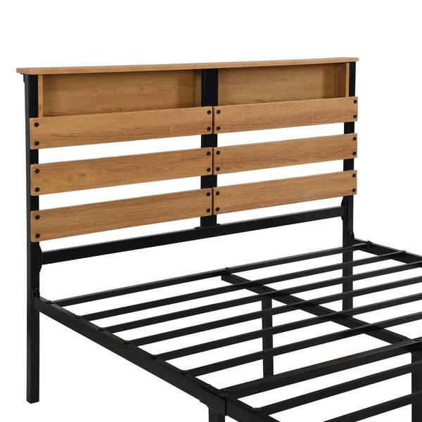 Wood Platform Bed Frame With Headboard, Black Full Size Wood Bed Frame With Headboard