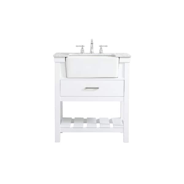 Unbranded Simply Living 30 in. W x 22 in. D x 34.125 in. H Bath Vanity in White with Carrara White Marble Top