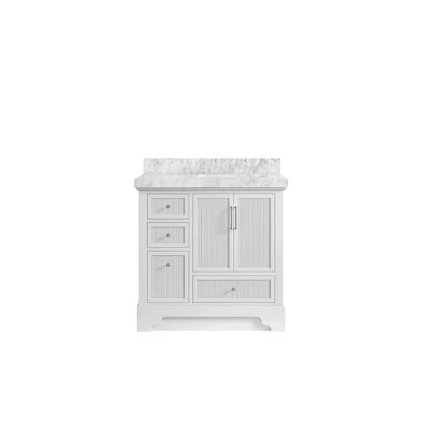 Willow Collections Alys 36 in. W x 22 in. D x 36 in. H Right Offset Sink Bath Vanity in White with 2 in. Carrara Marble Top
