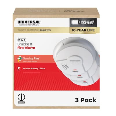 (3-Pack) 10-Year Battery Powered Smoke and Fire Detector with Ionization Sensor