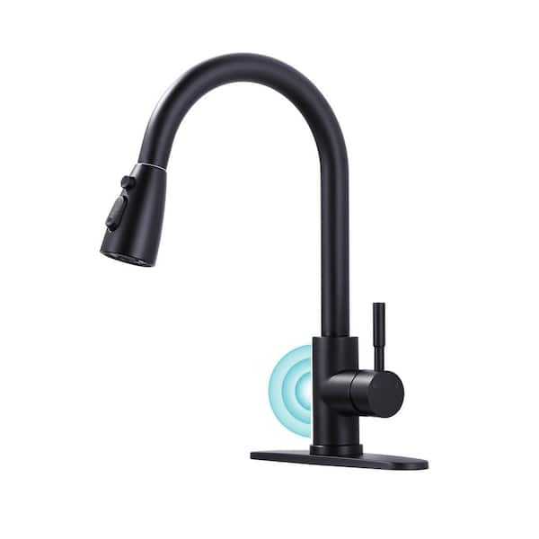 Single Handle Pull Down Sprayer Kitchen Faucet with Touchless Sensor Stainless Steel in Matte Black