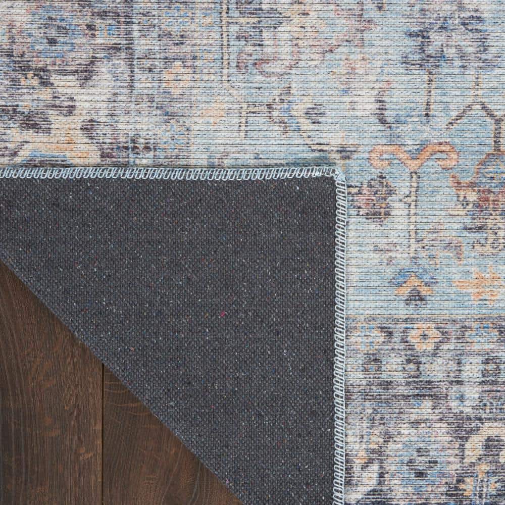 Light Grey and Blue Floral Cotton Chenille Rectangular Rug 6' x 9'