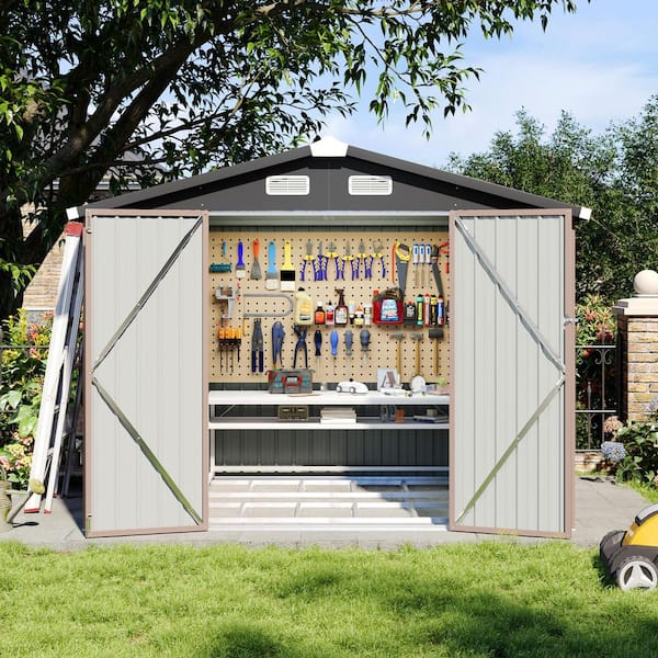 Sizzim Brown 8 ft. W x 5.3 ft. D Metal Shed with Subfloor Channels