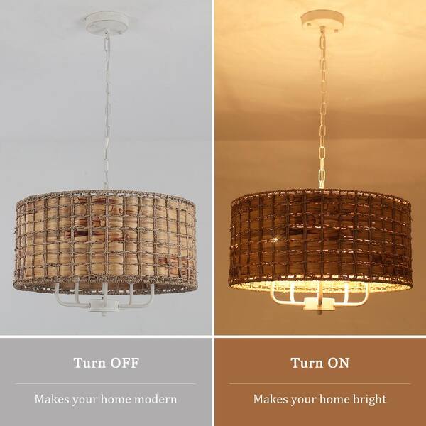 ADSENSTY 5 - Light Distressed White Drum Natural Rattan