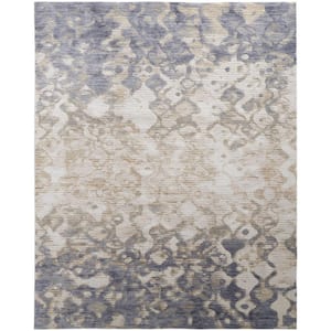 Tan Ivory and Blue 2 ft. x 3 ft. Abstract Area Rug